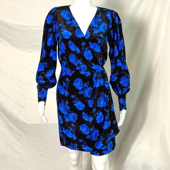 The Kooples Silk Wrap Dress NWT | Size small | Black & Blue Floral - Picture 4 of 14